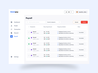 Payroll Automation For DAO's app design figma ui web3