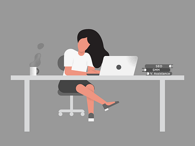 Sister's Working Desk coffee desk freelance girl hairs illustration laptop office pph seo virtual assistance working girl