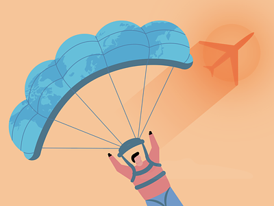 Sky Diving - [Another WIP] airplane diving girraffe graphic design illustration parachute peace sun sunset