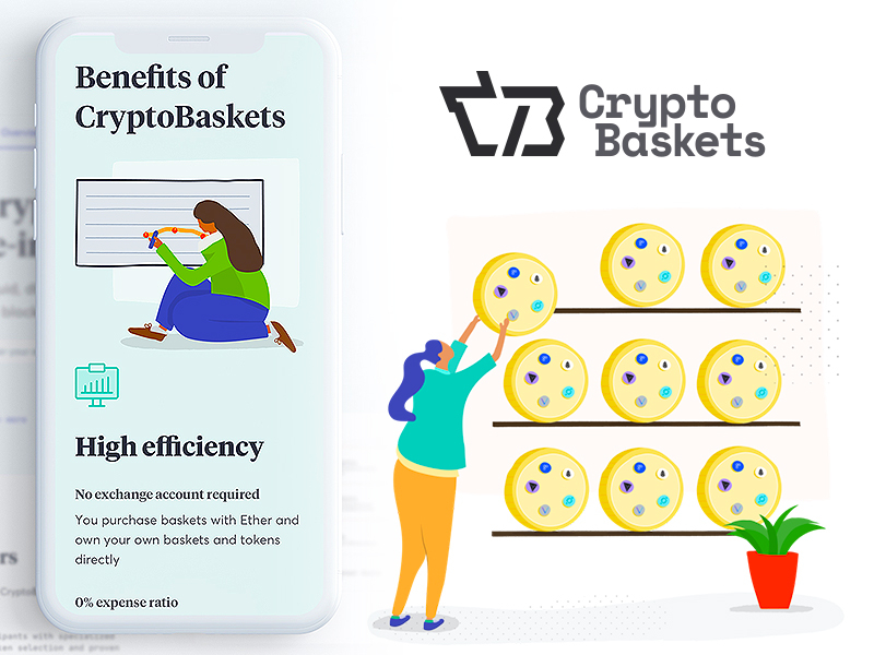 CryptoBaskets - create, buy and sell custom Ethereum tokens blockchain bulma coin cryptocurrency digital illustration ico mobile ui design sketch app upwork user experience design user interface design website development