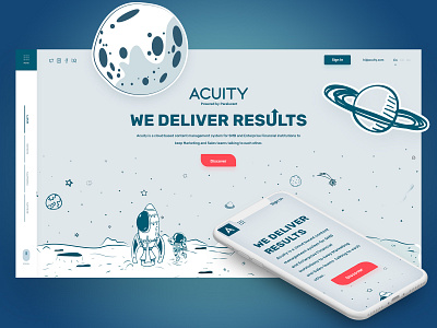 Acuity Landing Page clear illustration landing page landing page illustration marketing mobile mobile design planet simple sketch space space art space design spaceman stars sticker