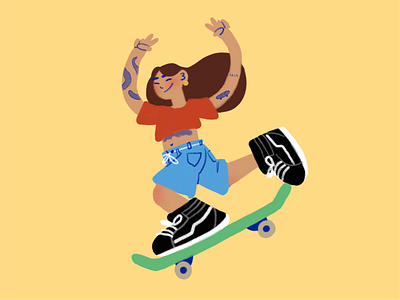 Summer time self portrait cute drawing illustration skateboard skateboarding skating