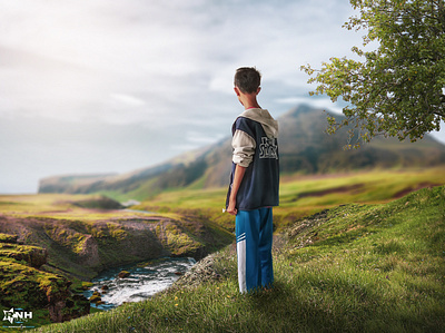boy looking at the scenery 3d graphic design motion graphics
