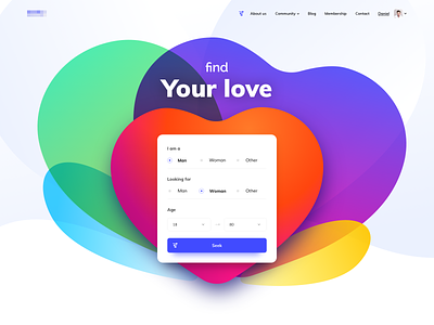 Love and gradients colors dating filters find form gradient heart illustration landing page love match search seek ui