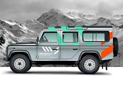 White Storm Land Rover Livery apparel branding courchervel land rover livery logo mountains ski skiing snowboard