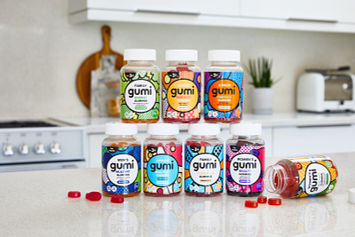 Gumi Vitamins Packaging branding bright colourful design graphic design logo packaging vitamins