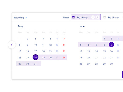 Travel application date selection calendar navigation