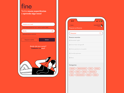 Fine - Login and Search screens app app design branding design digital product illustration product product design typography ui ux web web design