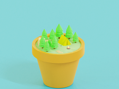 Camping on a Pot 3d art design graphic design illustration low poly low poly 3d low poly art