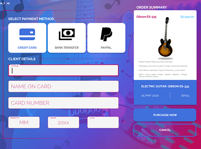 IN_TUNE credit card checkout dailyui002 guitar ui purchase order ui