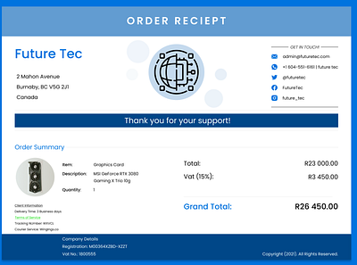 Future Tec Email Receipt brand dailyui dailyui017 email receipt uiux