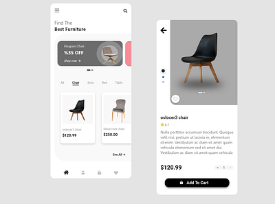 furniture shopping app design illustration ui ux vector