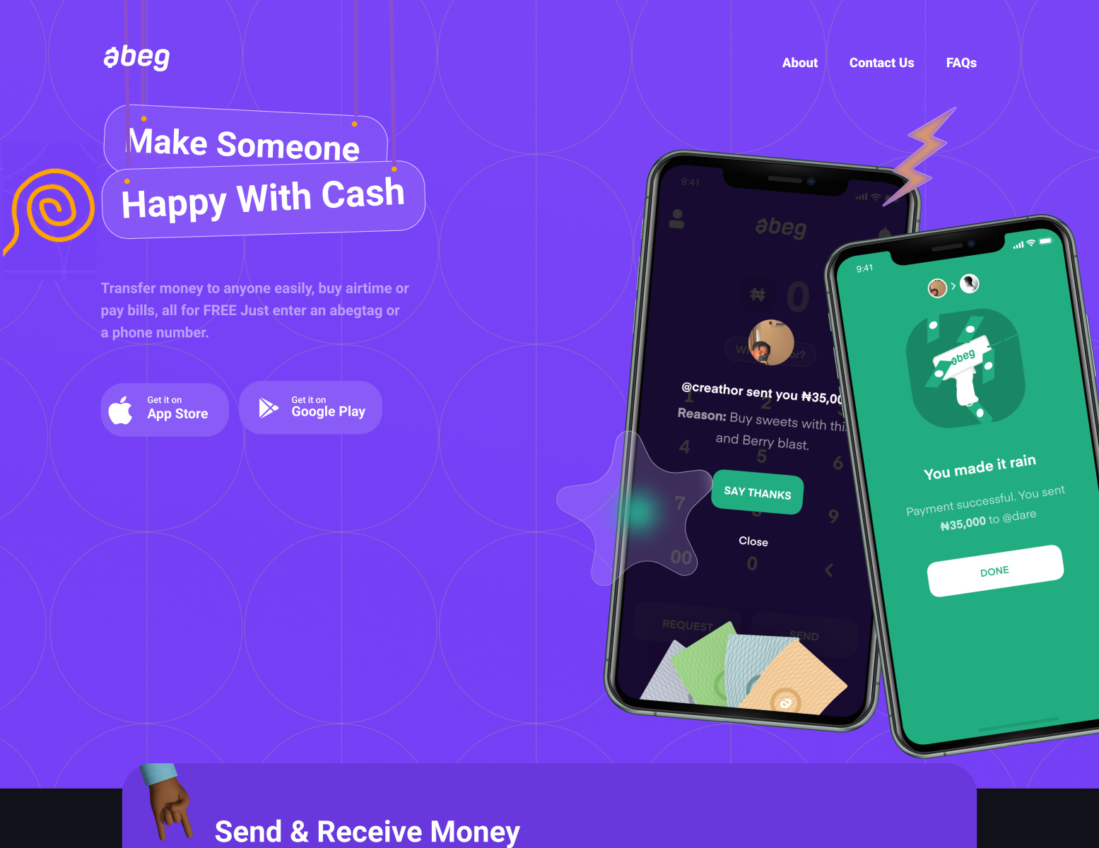 Abeg Home page by Mercy Idowu on Dribbble