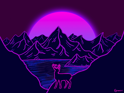 Pink Mountains art design digital illustration lake mountains procreate sunrise wild