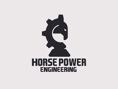 Horse Power Engineering black branding engineering gear graphic design horse knight logo mechanical modernism techno white