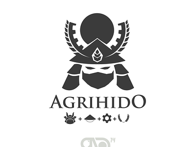 Agrihido (The Hero Of Agriculture) agriculture black branding bushido design engineering farmer gear graphic design japanese logo samurai sun wheat white