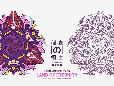 Vajrada Mandala (Inazuma Theme Mandala) design electro element flatline game genshin graphic design impact inazuma japanese lineart mandala pink purple samurai