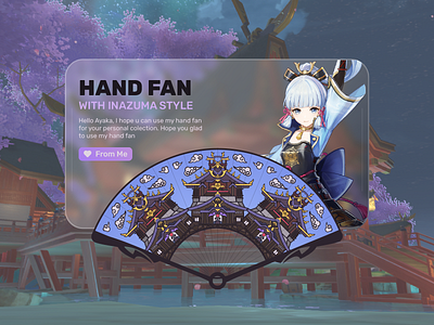 Inazuma Theme Hand Fand (For Ayaka) ayaka kamisato cryo game genshin impact glassmorphism graphic design greetings hyouka illustration light blue