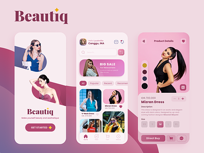 Beautiq - Beauty Boutique (Odama Studio Challenge) branding design fashion figma gradient graphic design logo minimalist mobile apps red pink ui