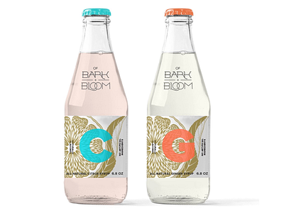 Of Bark & Bloom bottle branding color identity packaging tonic typography