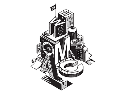 Wemsical tee print blackandwhite illustration isometric letter neeed spraycan tee design urban vector