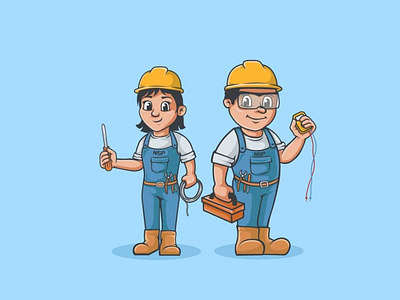 Man and women electrical cartoon character