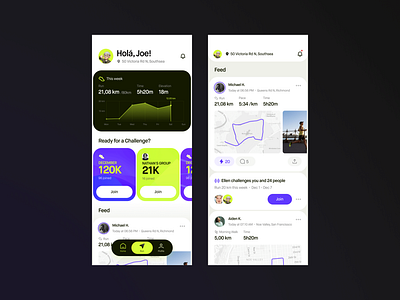 Kappi — Running & Cycling App app artist blue branding chart cycling daily ui feed green illustration mobile app report running social social platform tracking training ui design vibrant week