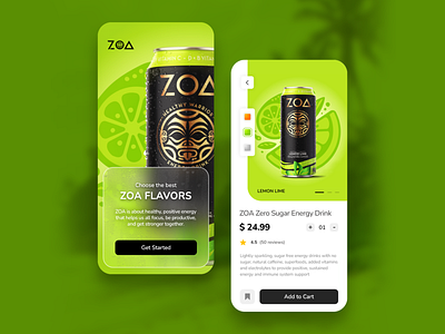 ZOA Flavored Energy Drinks App Prototype app branding design dribbbletrend drink energydrink flat food graphic design icons illustration logo minimal new typography ui ux vector web website