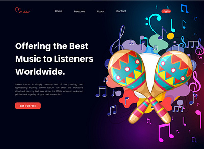 Music Website Header UI Design figma header design home page landing page lyric music music website song streaming ui design ui ux user interface
