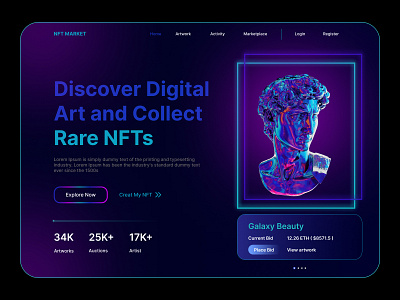 NFT Marketplace Header Design figma marketplace minimalist nft nft art nft artist nft marketplace nft website product design ui ui design web website design