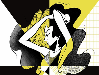 Black & Yellow black and yellow cartoon character dancer design drawing figure drawing hair illustration ink limited palette linework lowbrow pattern pose procreate sketch stylish variations woman
