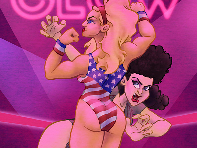 Liberty Belle vs. Zoya the Destroya animation caricature cartoon characters glow netflix poster tv women wrestling