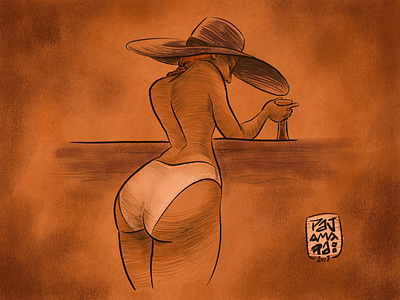 Saloon art digital drawing figure illustration procreate western woman