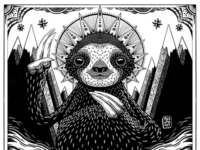 Son of Sloth animal black and white comic design drawing illustration ink lowbrow pattern sloth surreal
