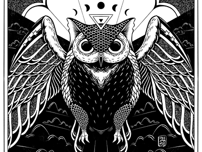 The Spirit of the Night animal black and white comic design drawing illustration ink lowbrow mythology owl pattern surreal