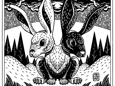 The Twins animal black and white bunny comic design drawing illustration ink lowbrow pattern rabbit surreal two headed