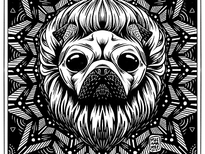 Pug, King of Beasts animal black and white comic design dog drawing illustration ink lowbrow pattern pug surreal