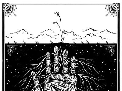 Feed the Soil black and white comic design drawing hand illustration ink lowbrow pattern plant surreal