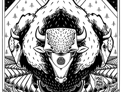The Spirits of the West american animal bison black and white comic design drawing illustration ink lowbrow mythology pattern surreal western
