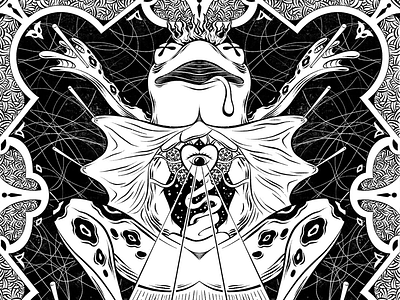 The Book of Rana animal comic cosmic design dissection drawing enlightenment frog illustration ink kblack and white lowbrow mythology pattern prophecy science surreal