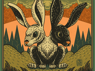 The Twins animal arcana black and white digital drawing forest hare illustration ink lowbrow mythology procreate rabbit strange surreal symbolism twins two headed