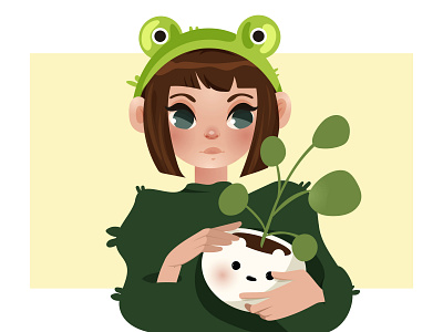 Cute vector frog girl