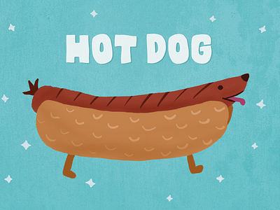 Hot Dog blue dachshund dog food hot dog illustration