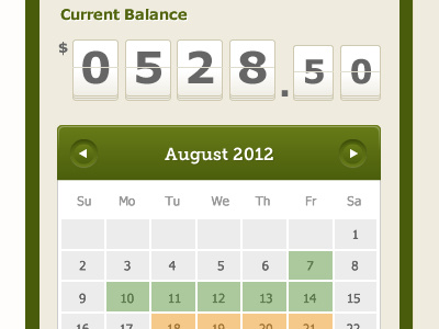 Balance and Calendar balance beige calendar count counter flip green price sidebar