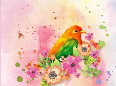 bird and flower watercolor design hawaii