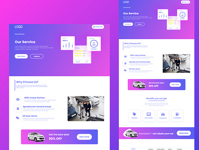 Service page of Rent Car Landingpage graphic design ui