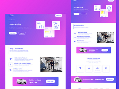 Service page of Rent Car Landingpage