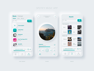 Spotify Neumorphism clean music music player neomorphism redesign simple spotify