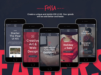 Fossa iOS UI Kit black creative fossa ios psd red style ui kit