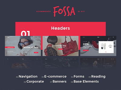 Fossa Ecommerce UI Kit banners ecommerce fashion red shop slider store ui. kit. ui kit